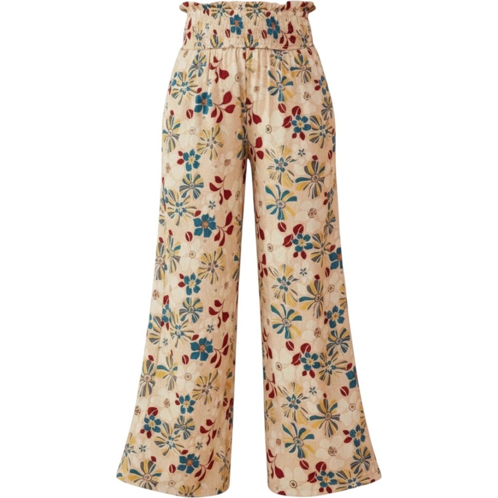 Hayden Wide Leg Pants Multicolor Floral Smocked High Waist Boho Womens Large‎
